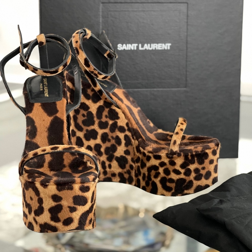 Saint Laurent Leopard Frida Wedge Sandal